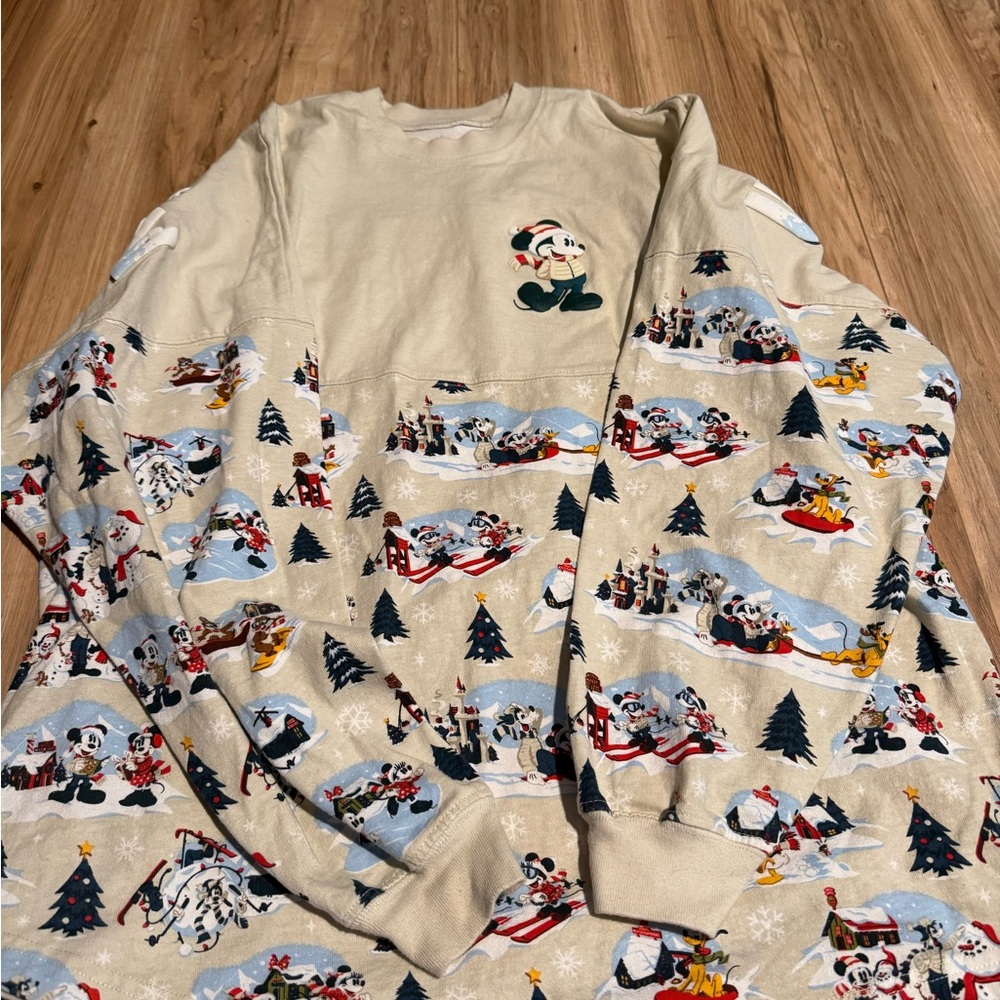 Disney Beige and Blue Holiday Sweatshirt - Picture 2 of 2